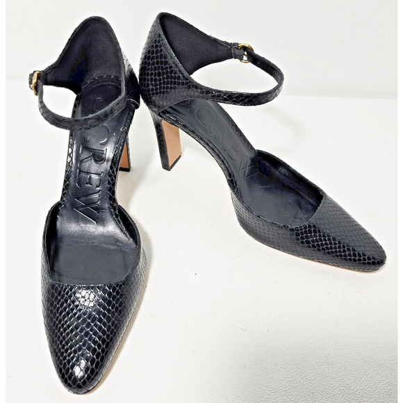 J. CREW Jules Pumps in Snake Embossed Leather Black Made In Spain Sz 9 - Picture 1 of 11
